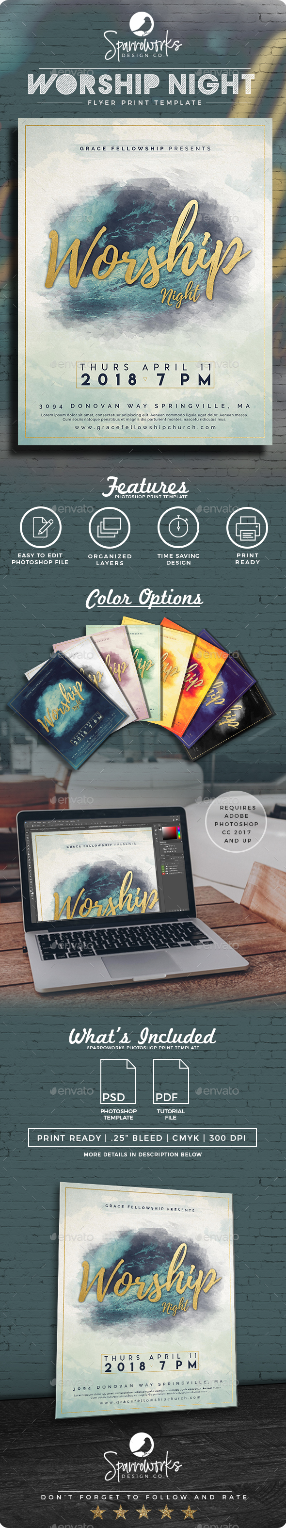 Modern Worship Night Flyer Template - Church Flyers