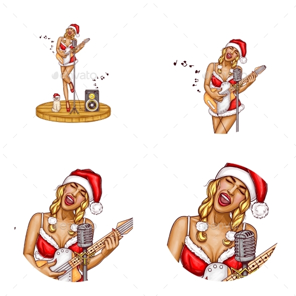 Vector Avatar of Christmas Girl with Guitar - People Characters