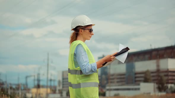 Electric Engineer Checking Power Voltage In Network Circuit Breaker.  Power Electric Line. alt