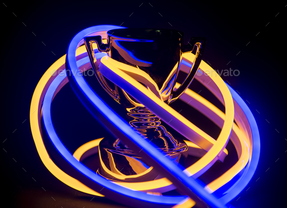 Trophy covered in neon lights - Stock Photo - Images