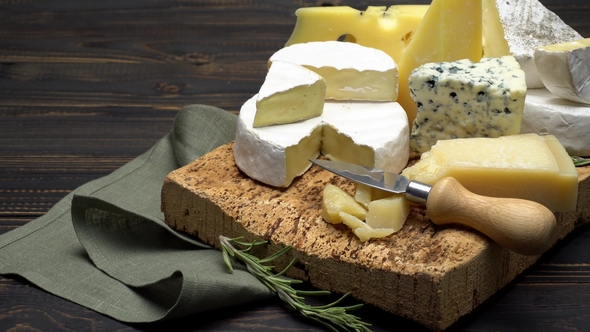 Video of Various Types of Cheese - Parmesan, Brie, Roquefort, Stock Footage