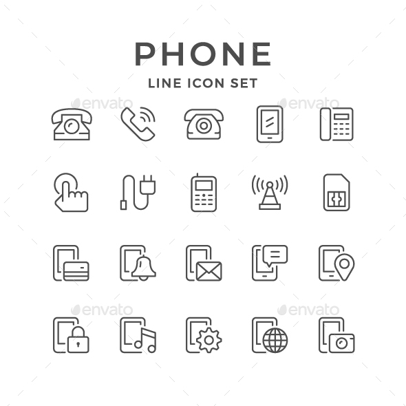 Set Line Icons of Phone - Man-made objects Objects