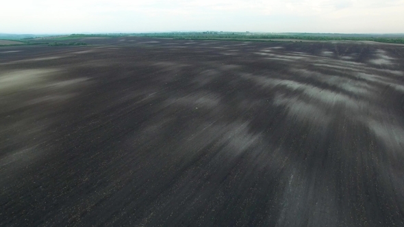 Texture of Plowed Field,  Aerial View of Plowed Field Prepared for Planting