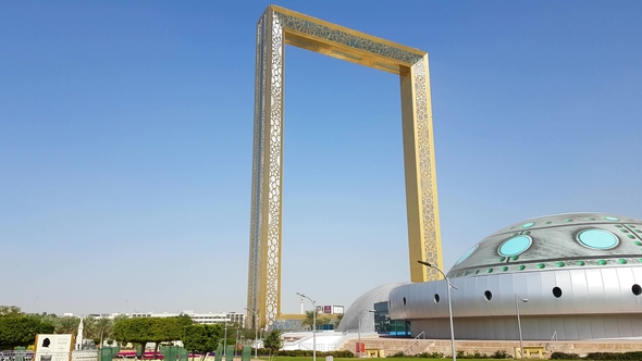 Dubai Frame at Urban Public Park Located in the Zabeel District of Dubai, United Arab Emirates alt