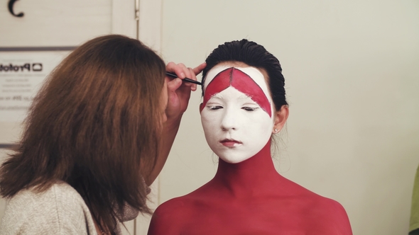 Makeup Artist Drawing Outline on the Model's Face