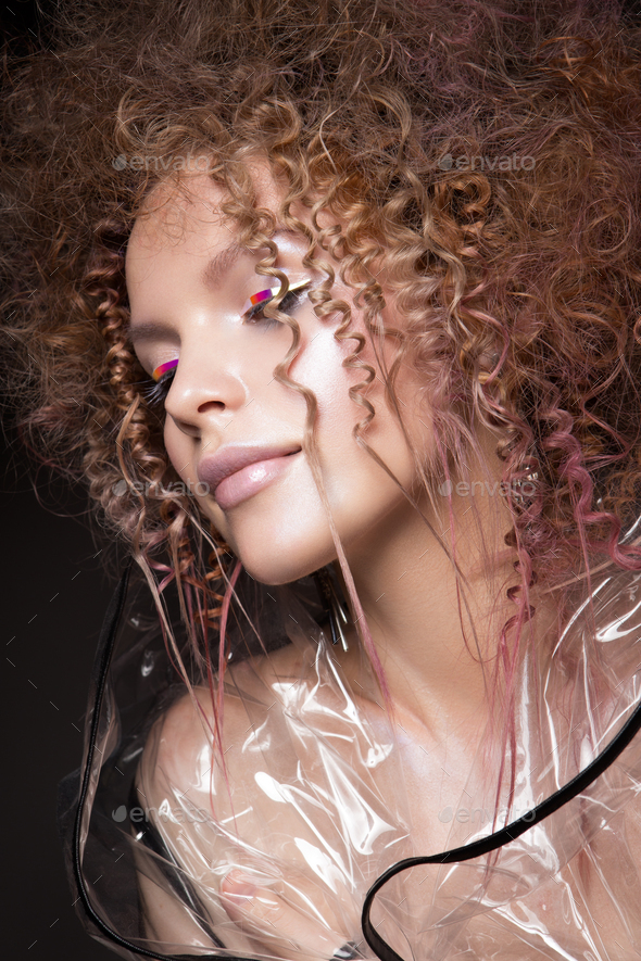 Fashion model woman. Portrait of beautiful party girl with trendy make-up, haircut. - Stock Photo - Images