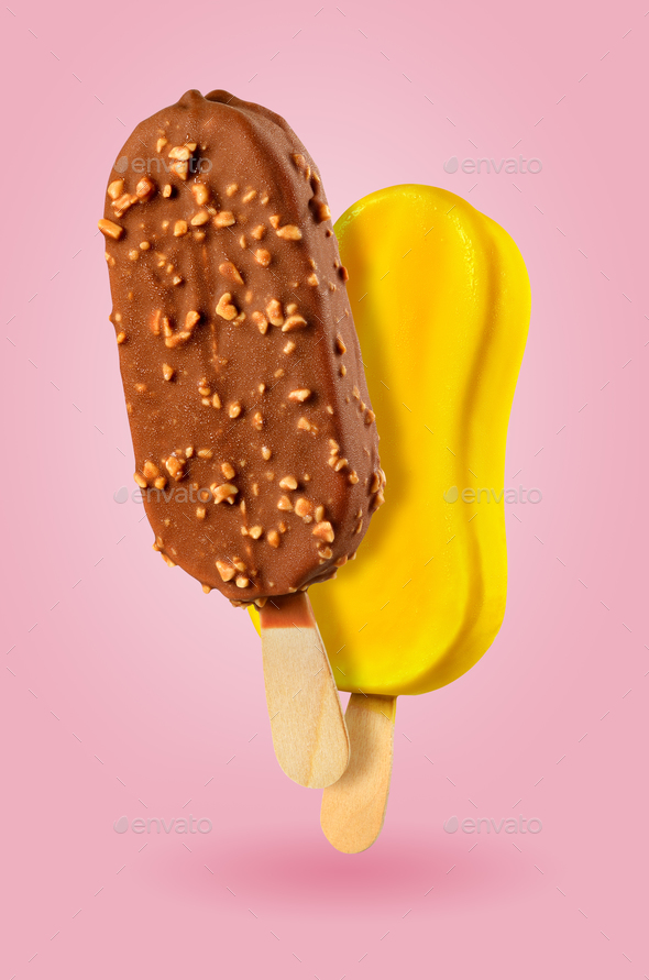 Yellow and chocolate popsicles - Stock Photo - Images