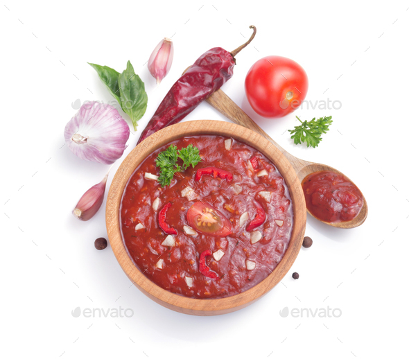 tomato sauce in gravy boat on white Stock Photo by seregam | PhotoDune