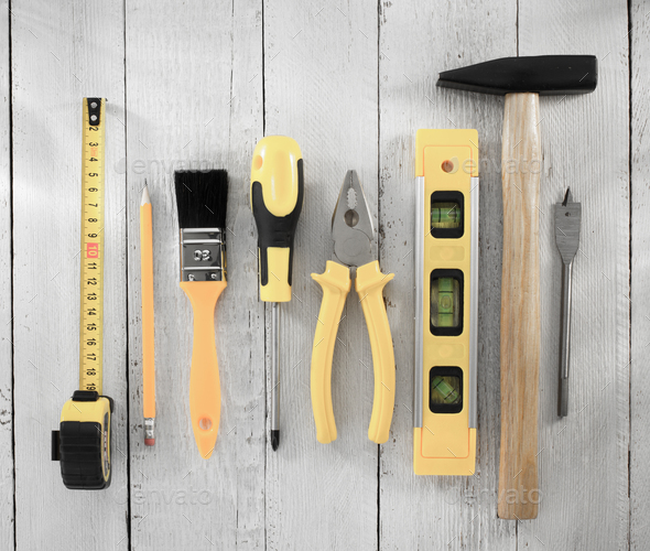 work tools and instruments on wood Stock Photo by seregam | PhotoDune