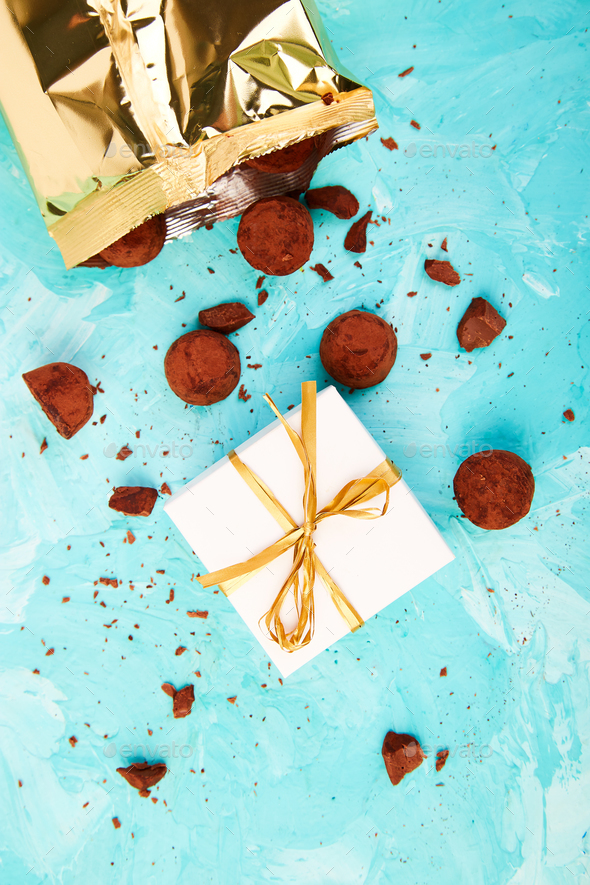 Chocolate Candy truffles fall out - Stock Photo - Images