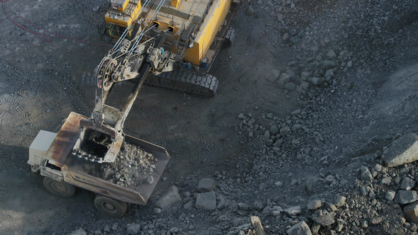 Aerial view of mining excavator