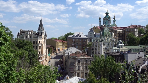 The Ancient Street of Kiev Andreevsky Descent. Camera Approach