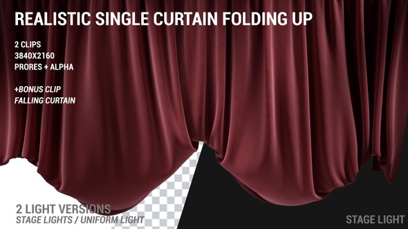Realistic Red Velvet Curtain Folding Up