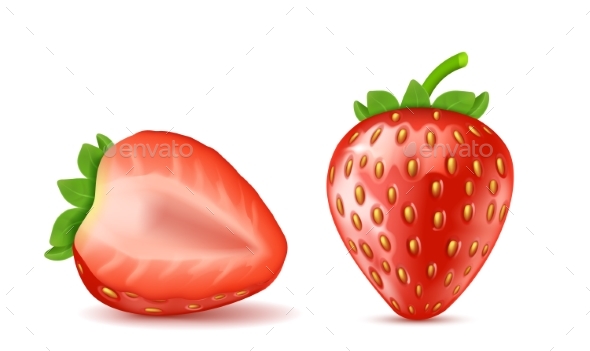 Vector Red Ripe Strawberries - Food Objects