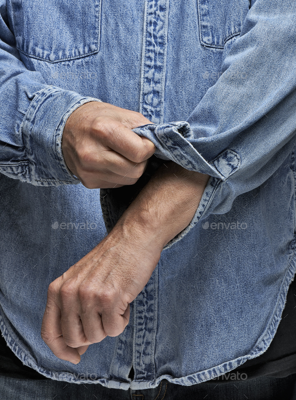 denim shirt rolled up sleeves