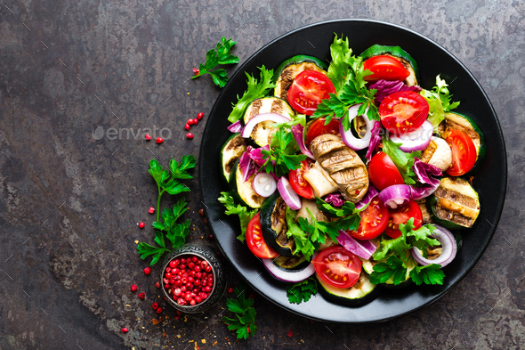 Salad with fresh and grilled vegetables and mushrooms - Stock Photo - Images