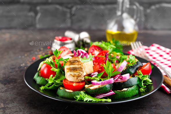 Salad with fresh and grilled - Stock Photo - Images
