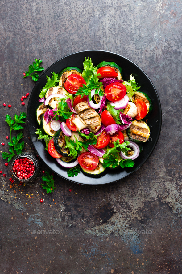 Salad with fresh and grilled vegetables and mushrooms - Stock Photo - Images