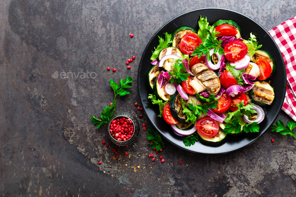 Salad with fresh and grilled vegetables and mushrooms - Stock Photo - Images