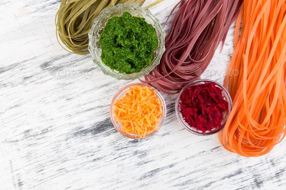 Colored Raw Vegetable Vegetarian Pasta. - Stock Photo - Images