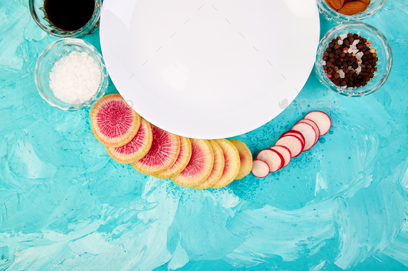 Empty white plate. Ingredient and salad - Stock Photo - Images