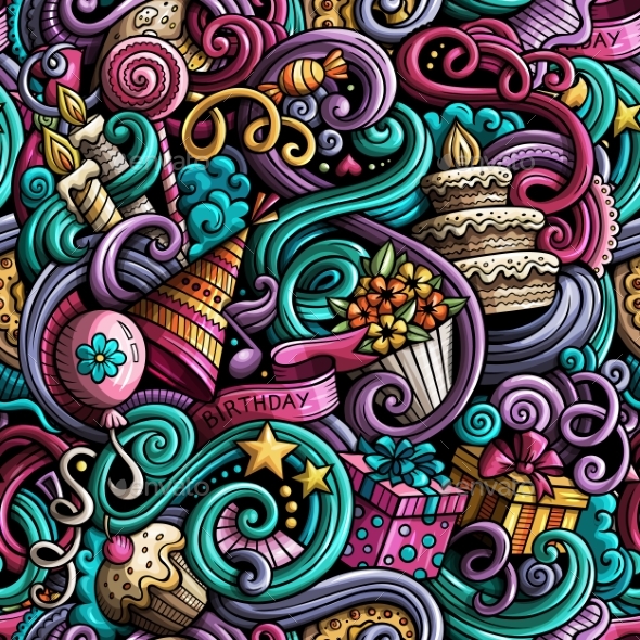 Cartoon Doodles Hand Drawn Holidays Seamless - Birthdays Seasons/Holidays