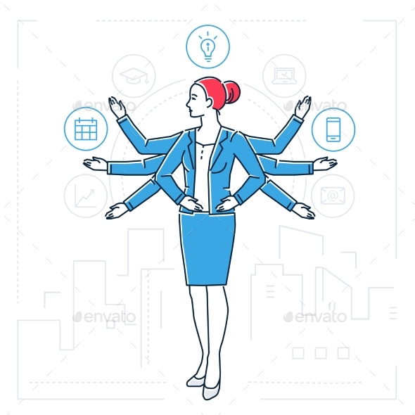 Multitasking - Line Design Style Isolated - Concepts Business