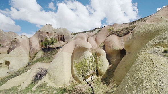 Cappadocia, with Its Valleys, Gorges, Hills, Located Between the Volcanic Mountains in Goreme