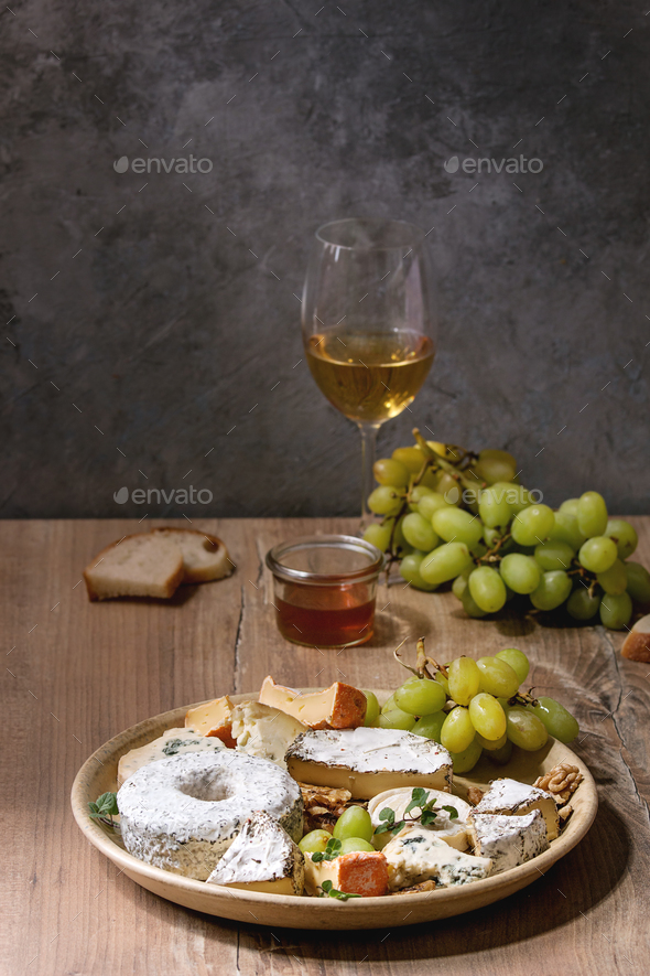 Cheese plate with honey - Stock Photo - Images
