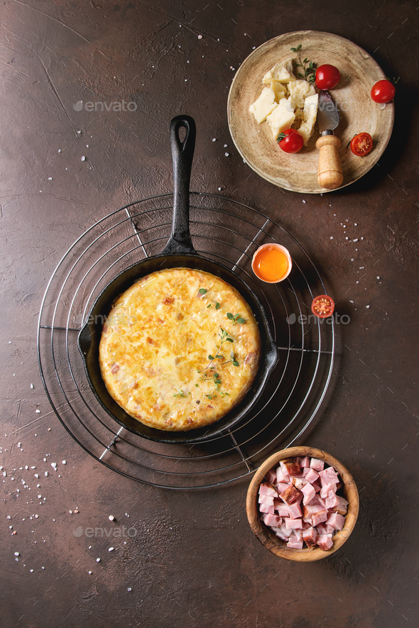 Potato tortilla with bacon - Stock Photo - Images