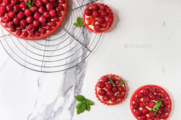Variety of raspberry tarts - Stock Photo - Images