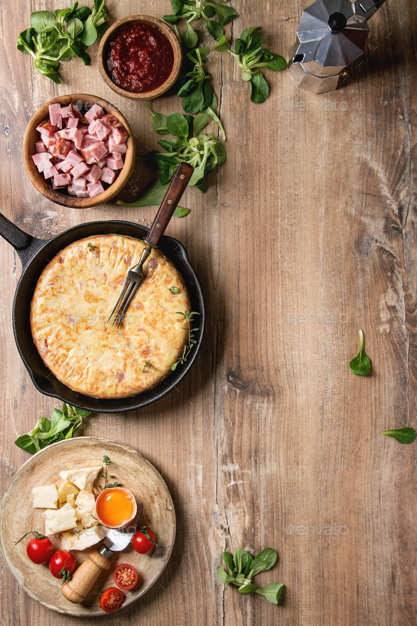 Potato tortilla with bacon - Stock Photo - Images