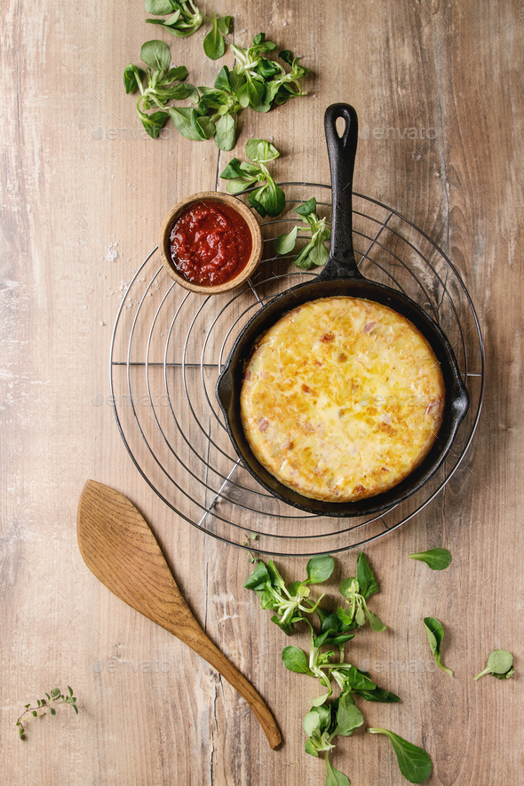 Potato tortilla with bacon - Stock Photo - Images