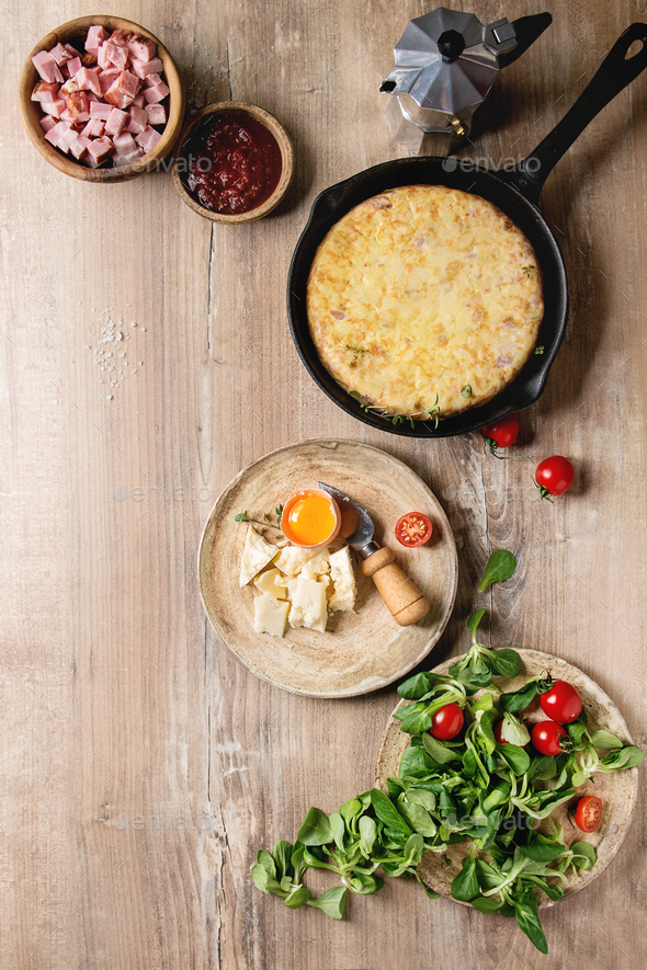 Potato tortilla with bacon - Stock Photo - Images