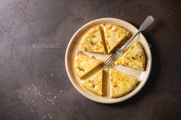 Potato tortilla with bacon - Stock Photo - Images