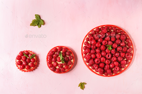 Variety of raspberry tarts - Stock Photo - Images
