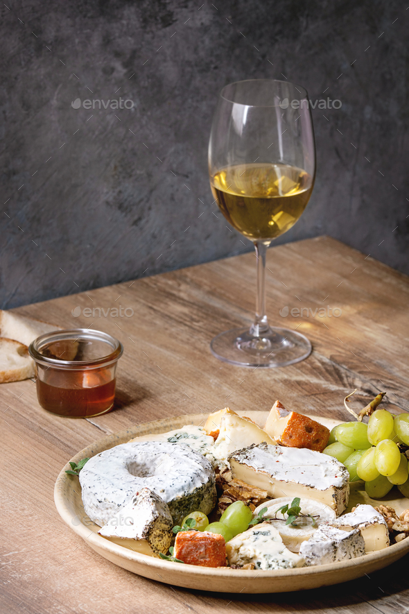 Cheese plate with honey - Stock Photo - Images