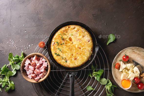 Potato tortilla with bacon - Stock Photo - Images