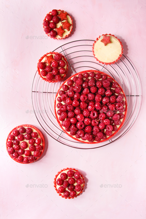 Variety of raspberry tarts - Stock Photo - Images