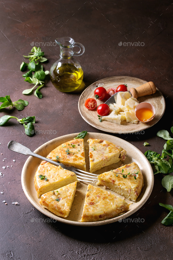 Potato tortilla with bacon - Stock Photo - Images