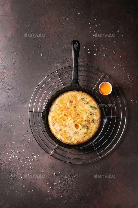 Potato tortilla with bacon - Stock Photo - Images