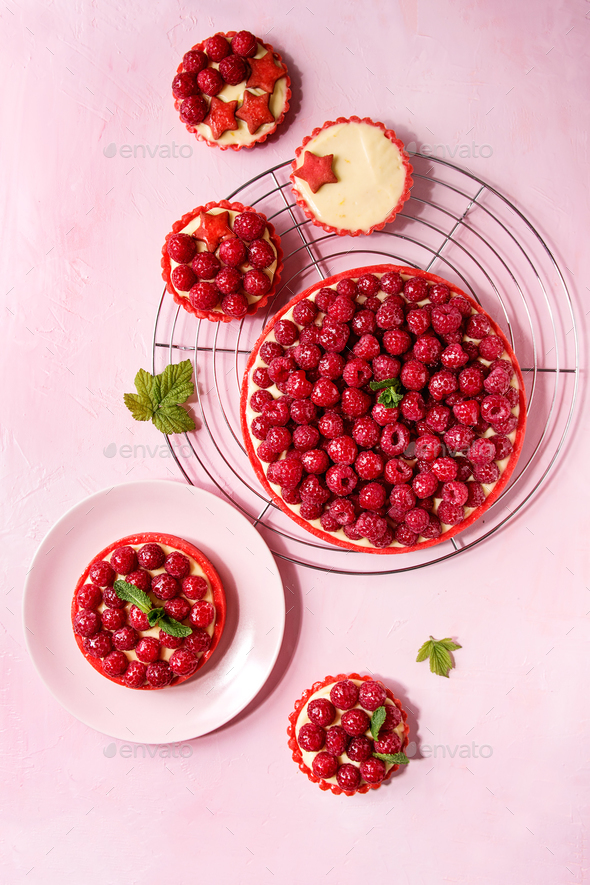 Variety of raspberry tarts - Stock Photo - Images