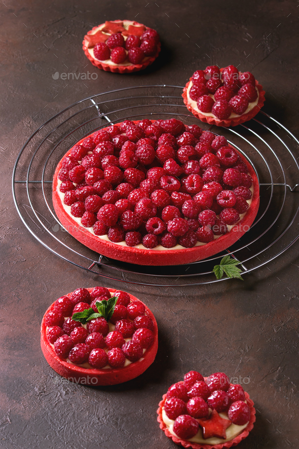 Variety of raspberry tarts - Stock Photo - Images