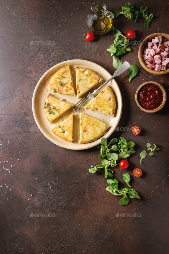 Potato tortilla with bacon - Stock Photo - Images