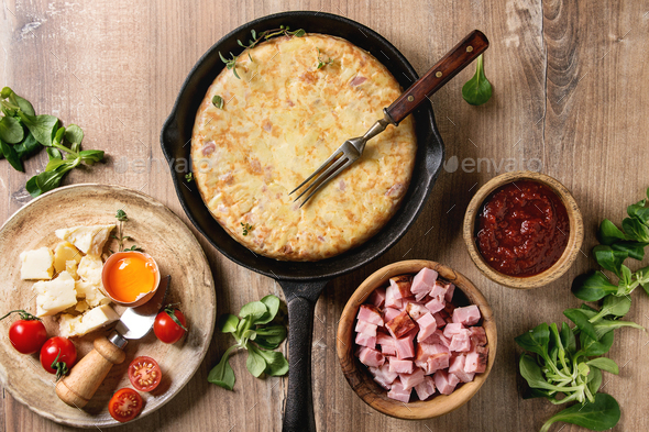 Potato tortilla with bacon - Stock Photo - Images