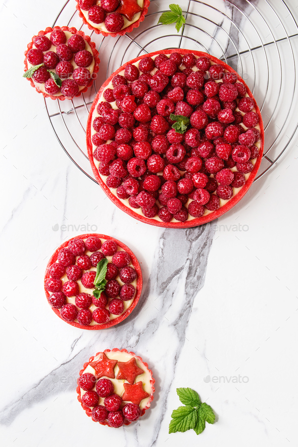 Variety of raspberry tarts - Stock Photo - Images