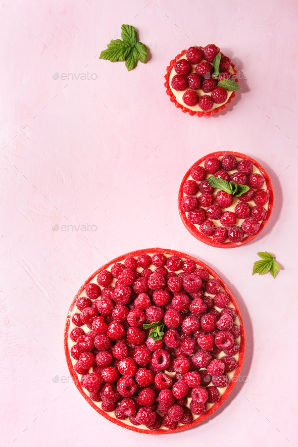 Variety of raspberry tarts - Stock Photo - Images
