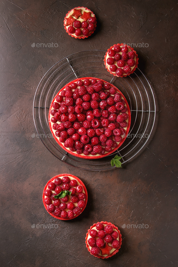 Variety of raspberry tarts - Stock Photo - Images