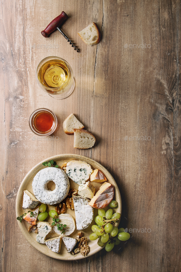 Cheese plate with honey - Stock Photo - Images
