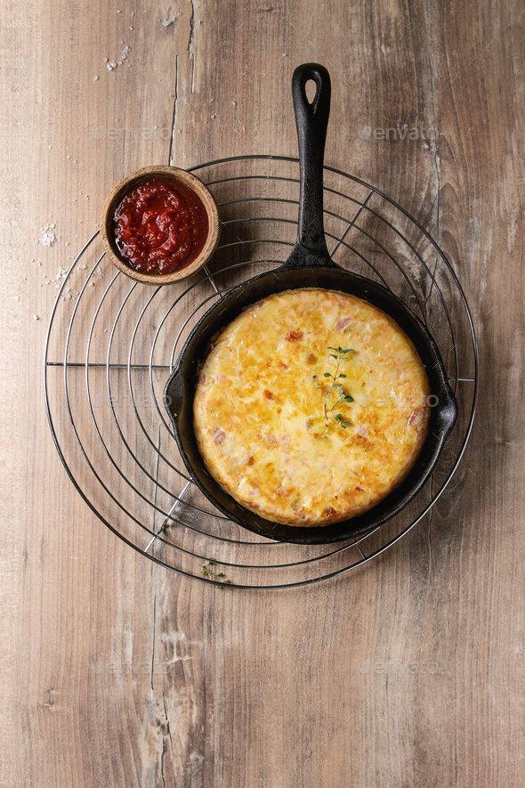 Potato tortilla with bacon - Stock Photo - Images